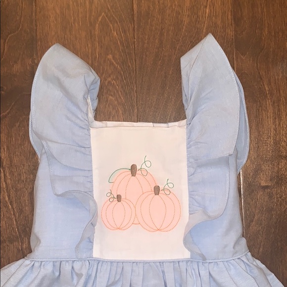 NWT Stellybelly Shadow Stitch Pumpkin Chambray Pinafore Dress - 6 price is firm - Picture 2 of 5